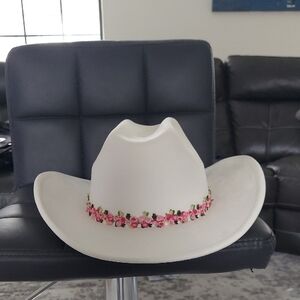 White Cowboy Hat with Pink Floral Band